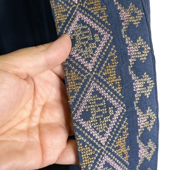 J. Jill Kimono One Size Open Front Gauze Cardigan Boho Geometric Embroidered Tri - Picture 5 of 12